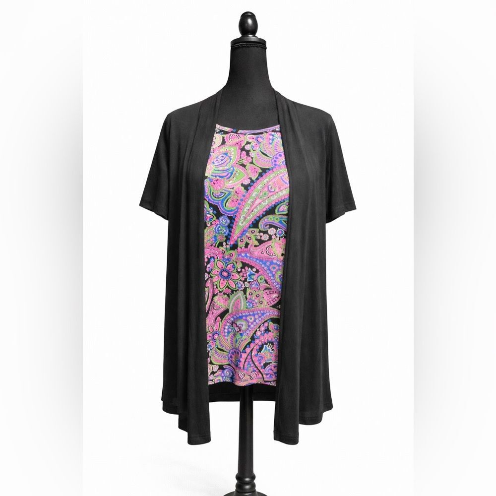 JM Collection Layered Look Paisley Tunic Top XL